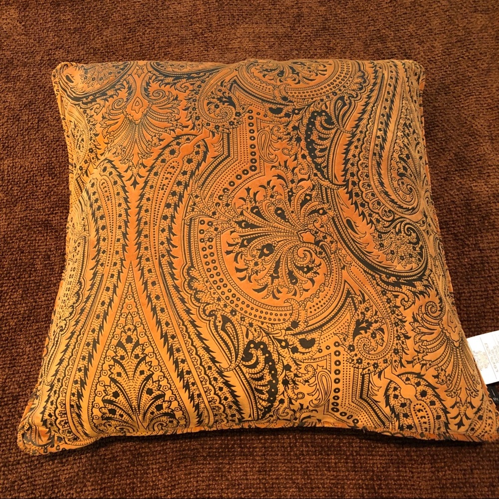 NWT pillow, burnt orange and dark gray, 20 x 20”.